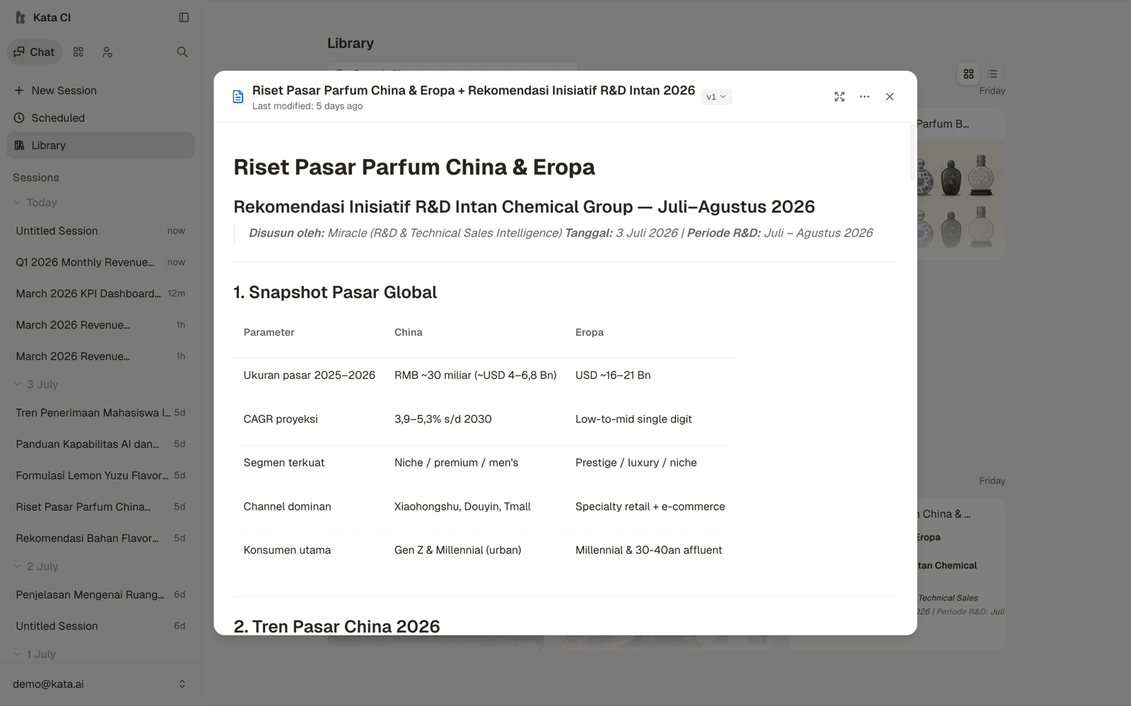 A structured research document open in the preview, with headings and comparison tables