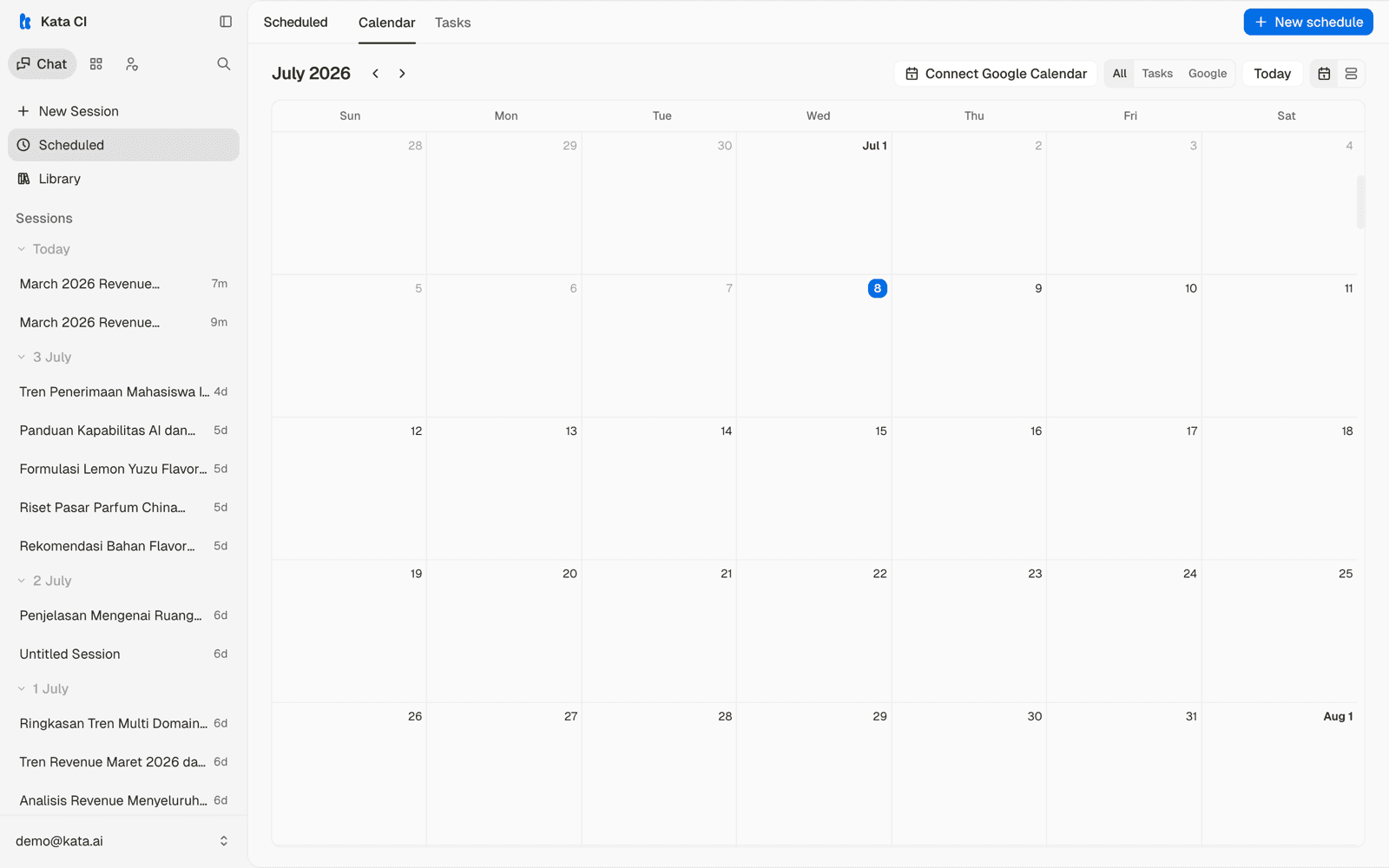 The Scheduled page listing recurring agent tasks