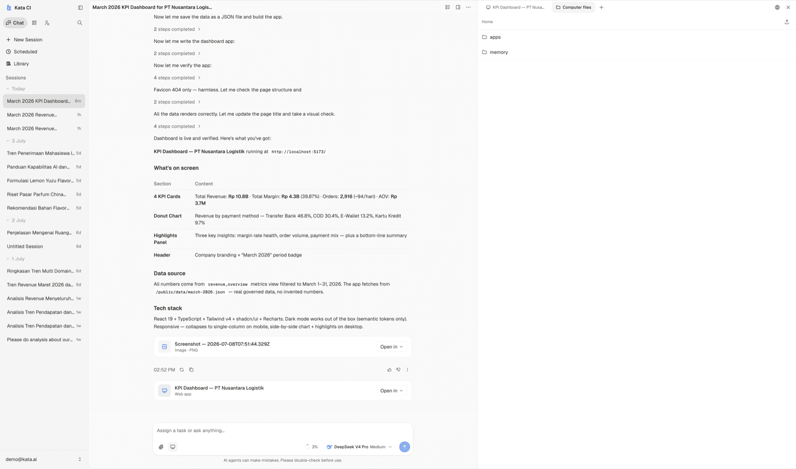 The Computer view: the agent's file system with the apps directory