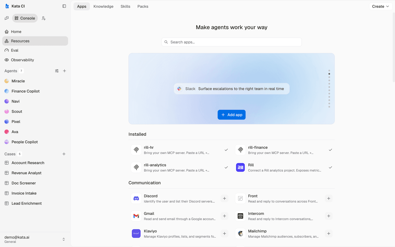 The app catalog in Console Resources